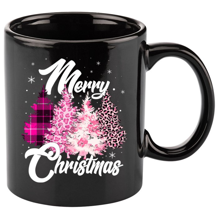 Cute Merry Christmas Pink Pattern Christmas Pine Trees 11oz C Handle Ceramic Mug