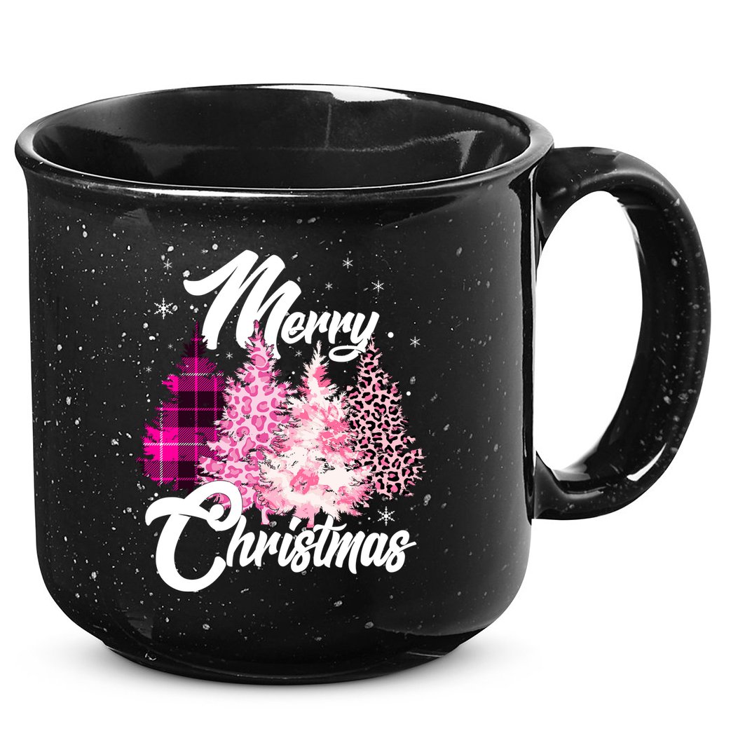 Cute Merry Christmas Pink Pattern Christmas Pine Trees 15oz Campfire Ceramic Mug