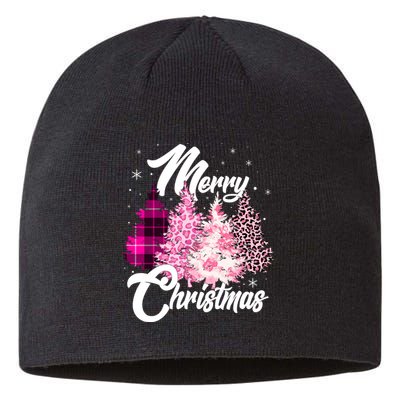 Cute Merry Christmas Pink Pattern Christmas Pine Trees Sustainable Beanie