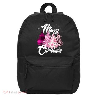 Cute Merry Christmas Pink Pattern Christmas Pine Trees 16 in Basic Backpack