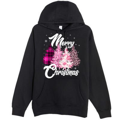 Cute Merry Christmas Pink Pattern Christmas Pine Trees Premium Pullover Hoodie