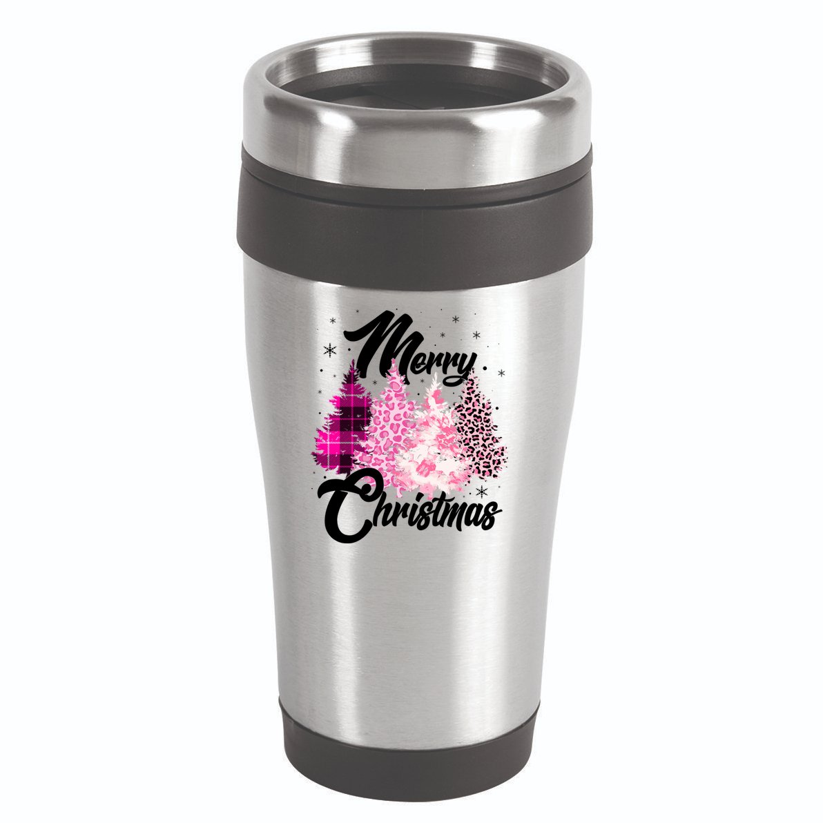 Cute Merry Christmas Pink Pattern Christmas Pine Trees 16oz Travel Tumbler