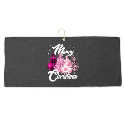 Cute Merry Christmas Pink Pattern Christmas Pine Trees Large Microfiber Waffle Golf Towel