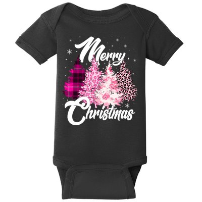 Cute Merry Christmas Pink Pattern Christmas Pine Trees Baby Bodysuit