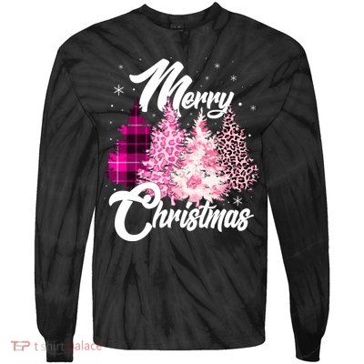 Cute Merry Christmas Pink Pattern Christmas Pine Trees Tie-Dye Long Sleeve Shirt