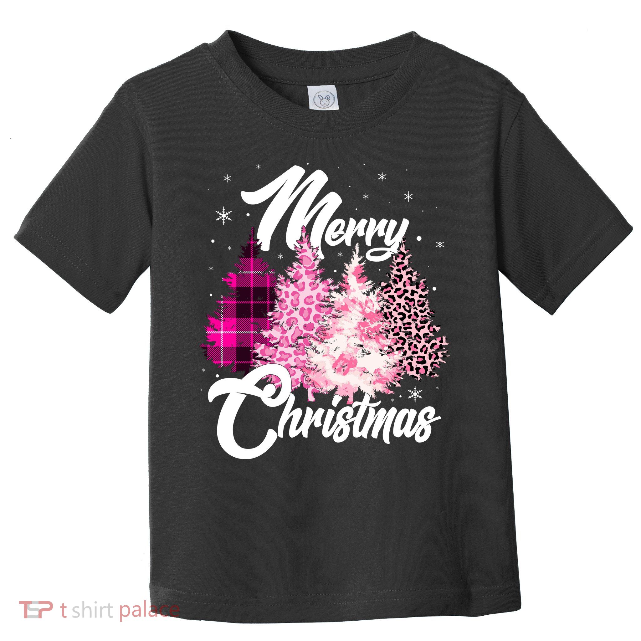 Cute Merry Christmas Pink Pattern Christmas Pine Trees Toddler T-Shirt