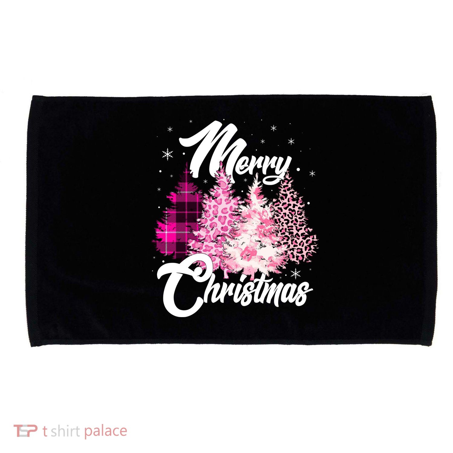 Cute Merry Christmas Pink Pattern Christmas Pine Trees Microfiber Hand Towel