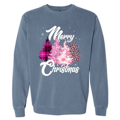 Cute Merry Christmas Pink Pattern Christmas Pine Trees Garment-Dyed Sweatshirt