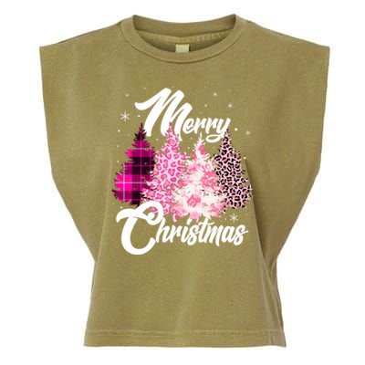 Cute Merry Christmas Pink Pattern Christmas Pine Trees Garment-Dyed Women's Muscle Tee