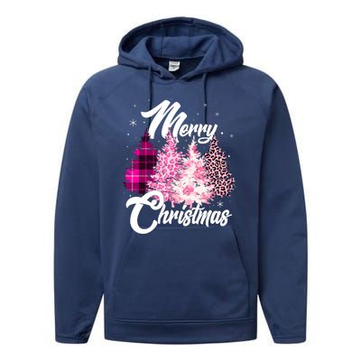 Cute Merry Christmas Pink Pattern Christmas Pine Trees Performance Fleece Hoodie