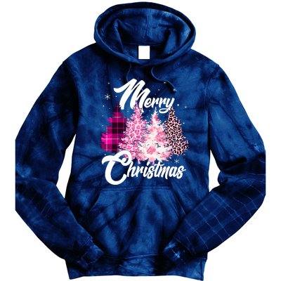 Cute Merry Christmas Pink Pattern Christmas Pine Trees Tie Dye Hoodie