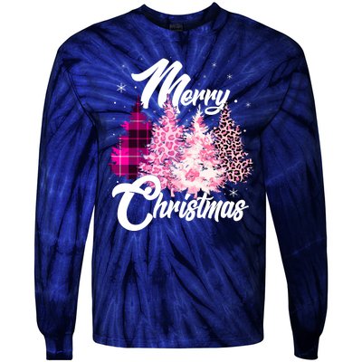 Cute Merry Christmas Pink Pattern Christmas Pine Trees Tie-Dye Long Sleeve Shirt