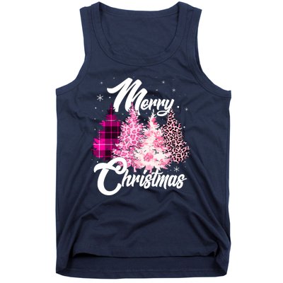 Cute Merry Christmas Pink Pattern Christmas Pine Trees Tank Top