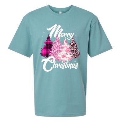 Cute Merry Christmas Pink Pattern Christmas Pine Trees Sueded Cloud Jersey T-Shirt