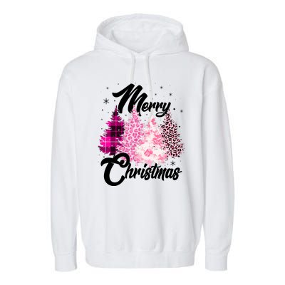 Cute Merry Christmas Pink Pattern Christmas Pine Trees Garment-Dyed Fleece Hoodie