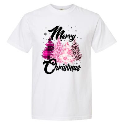 Cute Merry Christmas Pink Pattern Christmas Pine Trees Garment-Dyed Heavyweight T-Shirt