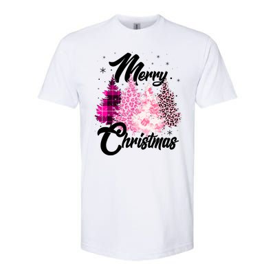 Cute Merry Christmas Pink Pattern Christmas Pine Trees Softstyle® CVC T-Shirt