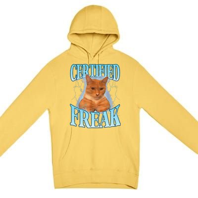 Cat Meme Certified Freak Eat Cement Cursed Cat Funny Premium Pullover Hoodie