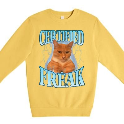 Cat Meme Certified Freak Eat Cement Cursed Cat Funny Premium Crewneck Sweatshirt