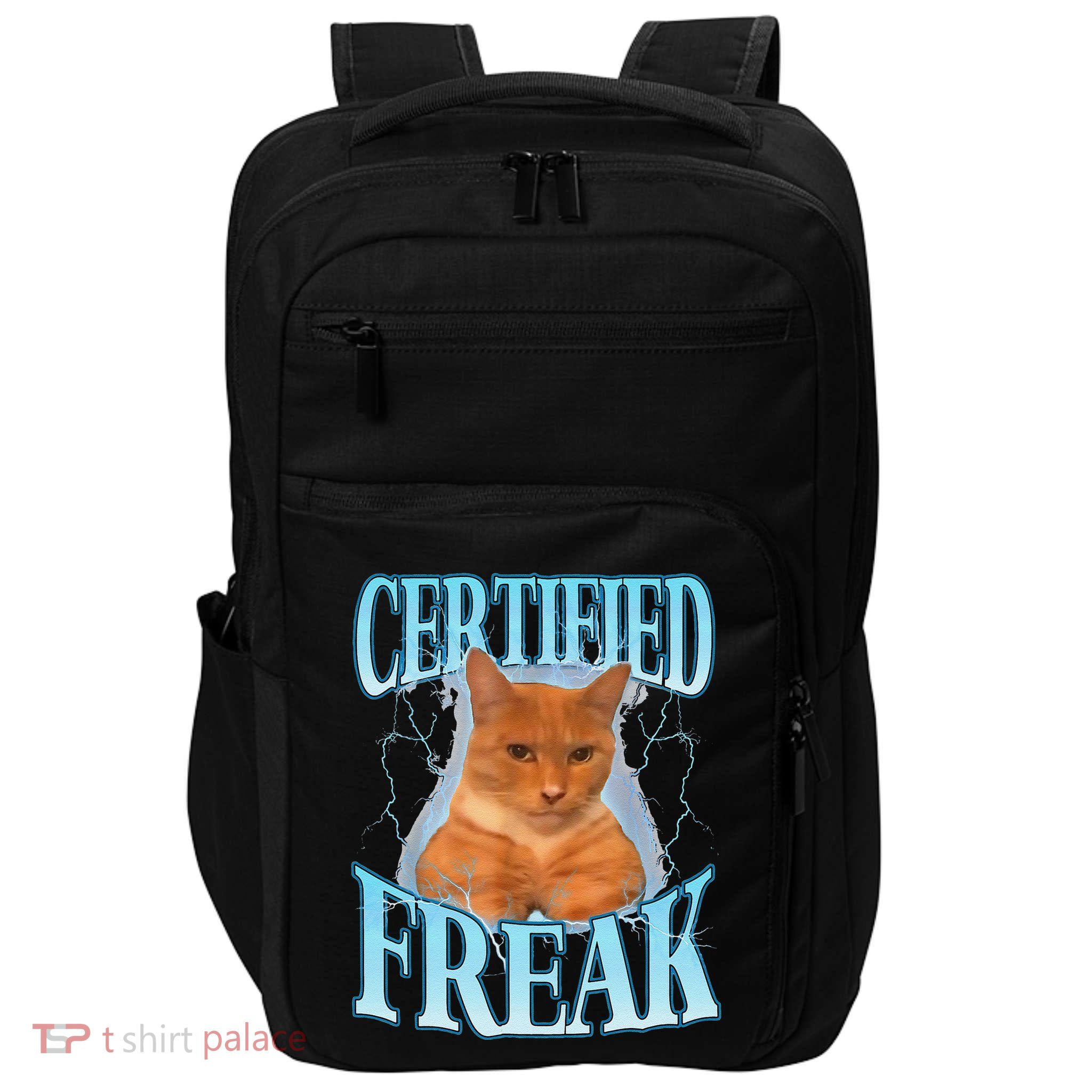 Cat Meme Certified Freak Eat Cement Cursed Cat Funny Impact Tech Backpack
