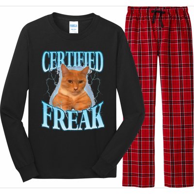 Cat Meme Certified Freak Eat Cement Cursed Cat Funny Long Sleeve Pajama Set