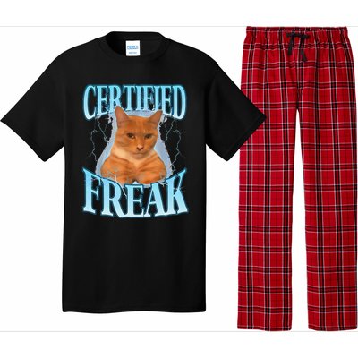 Cat Meme Certified Freak Eat Cement Cursed Cat Funny Pajama Set