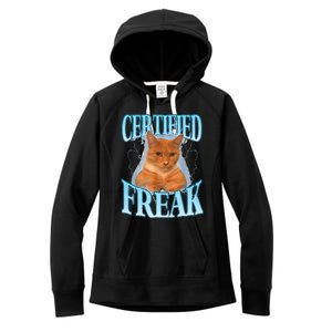 Cat Meme Certified Freak Eat Cement Cursed Cat Funny Women's Fleece Hoodie