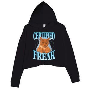 Cat Meme Certified Freak Eat Cement Cursed Cat Funny Crop Fleece Hoodie