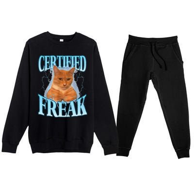 Cat Meme Certified Freak Eat Cement Cursed Cat Funny Premium Crewneck Sweatsuit Set