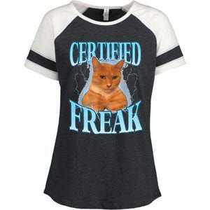 Cat Meme Certified Freak Eat Cement Cursed Cat Funny Enza Ladies Jersey Colorblock Tee