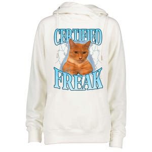 Cat Meme Certified Freak Eat Cement Cursed Cat Funny Womens Funnel Neck Pullover Hood