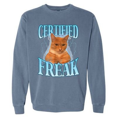 Cat Meme Certified Freak Eat Cement Cursed Cat Funny Garment-Dyed Sweatshirt