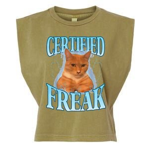 Cat Meme Certified Freak Eat Cement Cursed Cat Funny Garment-Dyed Women's Muscle Tee