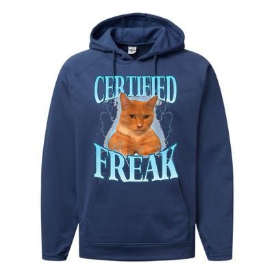 Cat Meme Certified Freak Eat Cement Cursed Cat Funny Performance Fleece Hoodie