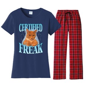 Cat Meme Certified Freak Eat Cement Cursed Cat Funny Women's Flannel Pajama Set