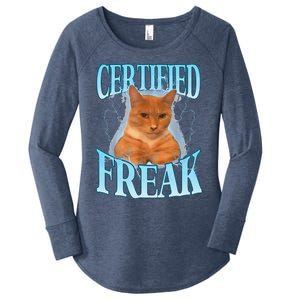 Cat Meme Certified Freak Eat Cement Cursed Cat Funny Women's Perfect Tri Tunic Long Sleeve Shirt