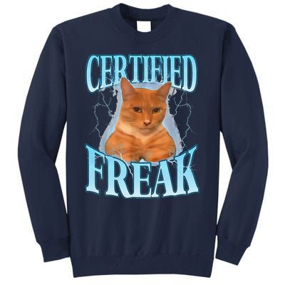 Cat Meme Certified Freak Eat Cement Cursed Cat Funny Tall Sweatshirt