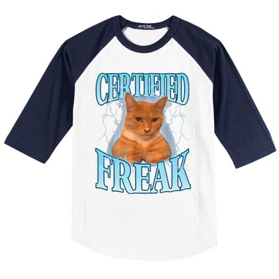 Cat Meme Certified Freak Eat Cement Cursed Cat Funny Baseball Sleeve Shirt