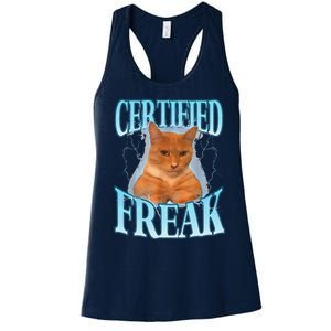 Cat Meme Certified Freak Eat Cement Cursed Cat Funny Women's Racerback Tank