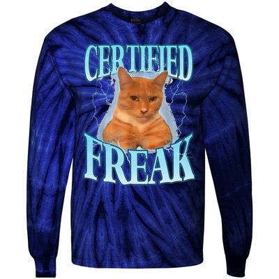 Cat Meme Certified Freak Eat Cement Cursed Cat Funny Tie-Dye Long Sleeve Shirt