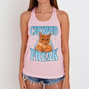 Cat Meme Certified Freak Eat Cement Cursed Cat Funny Women's Knotted Racerback Tank