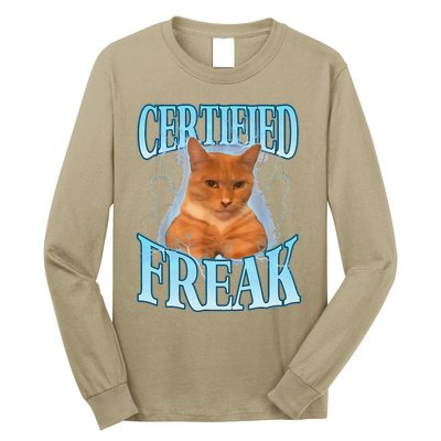 Cat Meme Certified Freak Eat Cement Cursed Cat Funny Long Sleeve Shirt