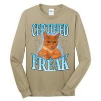 Cat Meme Certified Freak Eat Cement Cursed Cat Funny Tall Long Sleeve T-Shirt