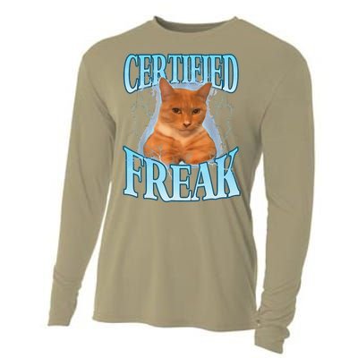 Cat Meme Certified Freak Eat Cement Cursed Cat Funny Cooling Performance Long Sleeve Crew