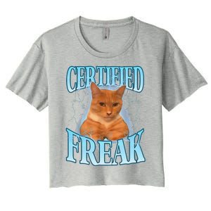 Cat Meme Certified Freak Eat Cement Cursed Cat Funny Women's Crop Top Tee