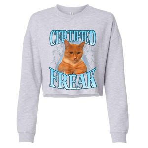 Cat Meme Certified Freak Eat Cement Cursed Cat Funny Cropped Pullover Crew