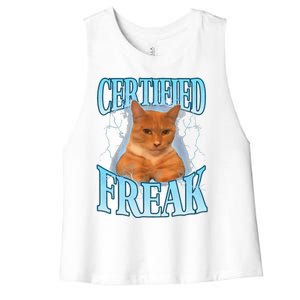 Cat Meme Certified Freak Eat Cement Cursed Cat Funny Women's Racerback Cropped Tank