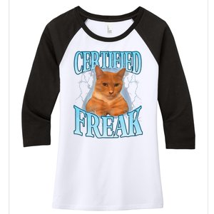 Cat Meme Certified Freak Eat Cement Cursed Cat Funny Women's Tri-Blend 3/4-Sleeve Raglan Shirt