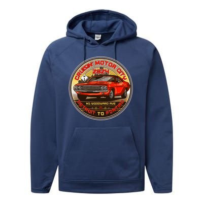 Cruisin Motor City Detroit To Pontiac 2024 Emblem Color Version Performance Fleece Hoodie