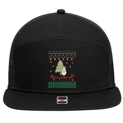 Cool Merry Christmas And Bright Snowman 7 Panel Mesh Trucker Snapback Hat